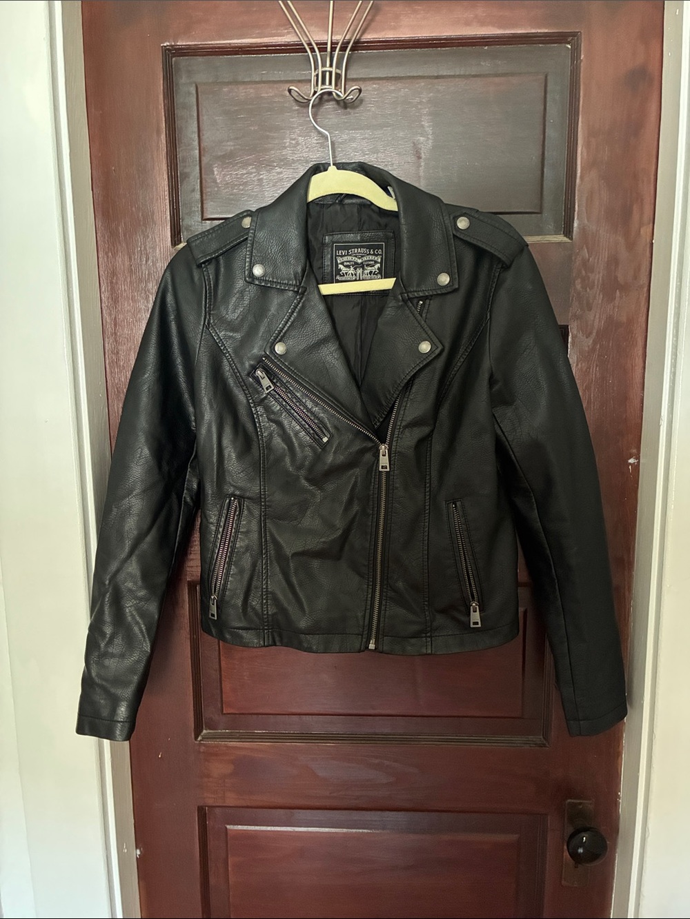 Levi's Black Faux Leather Moto Jacket with Asymmetrical Zips